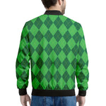 Green Argyle Pattern Print Men's Bomber Jacket