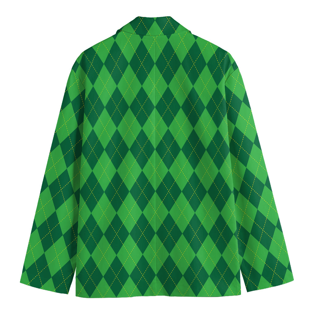 Green Argyle Pattern Print Men's Cotton Blazer