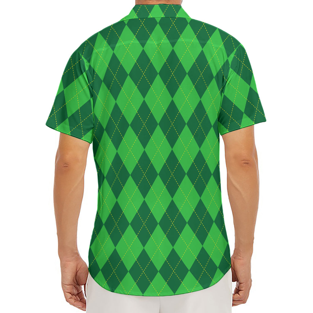 Green Argyle Pattern Print Men's Deep V-Neck Shirt