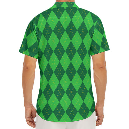 Green Argyle Pattern Print Men's Deep V-Neck Shirt