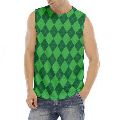 Green Argyle Pattern Print Men's Fitness Tank Top