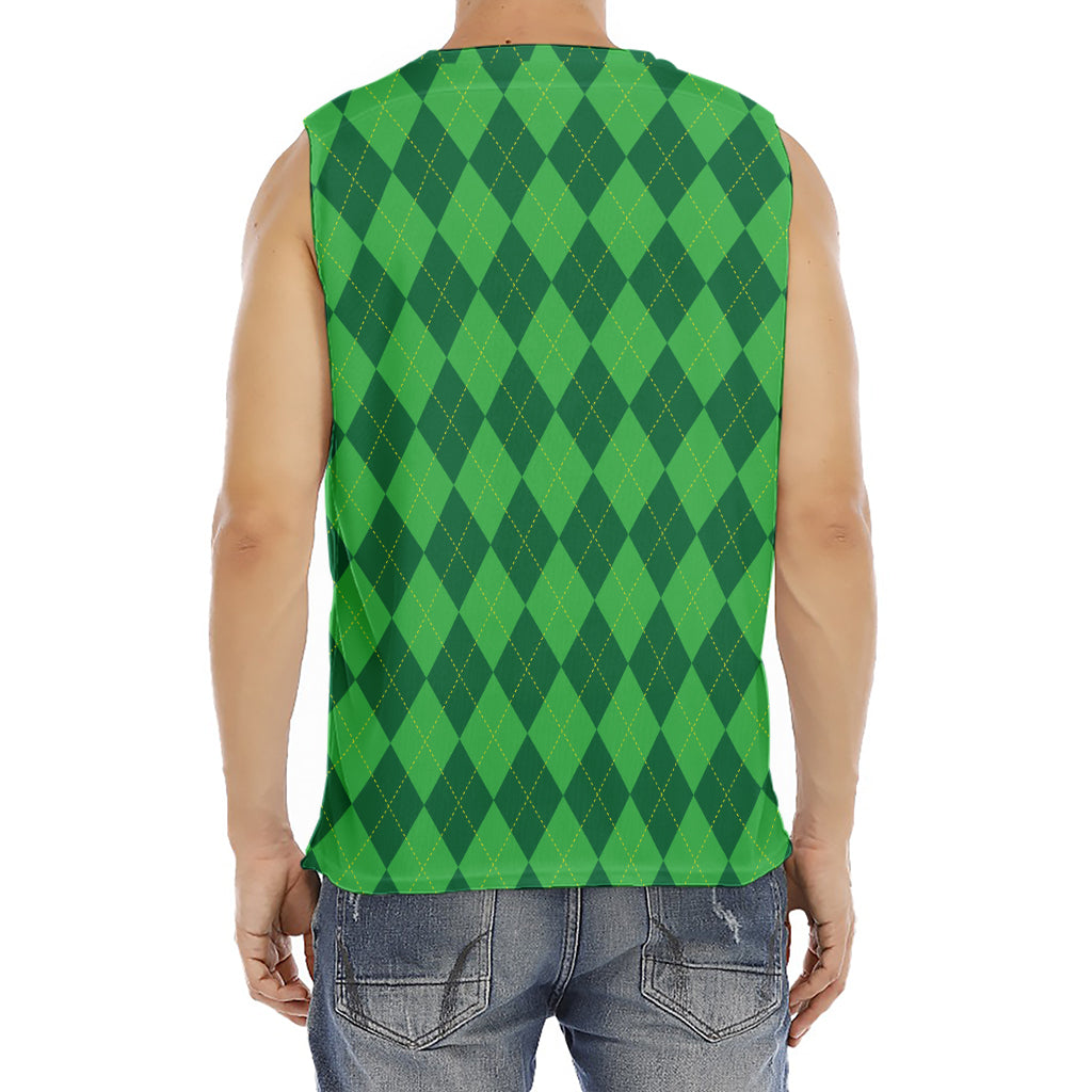Green Argyle Pattern Print Men's Fitness Tank Top