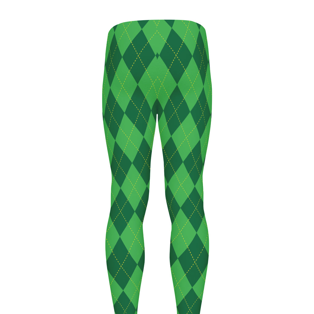 Green Argyle Pattern Print Men's leggings