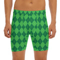 Green Argyle Pattern Print Men's Long Boxer Briefs