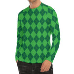 Green Argyle Pattern Print Men's Long Sleeve Rash Guard