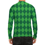 Green Argyle Pattern Print Men's Long Sleeve Rash Guard