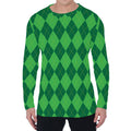 Green Argyle Pattern Print Men's Long Sleeve T-Shirt