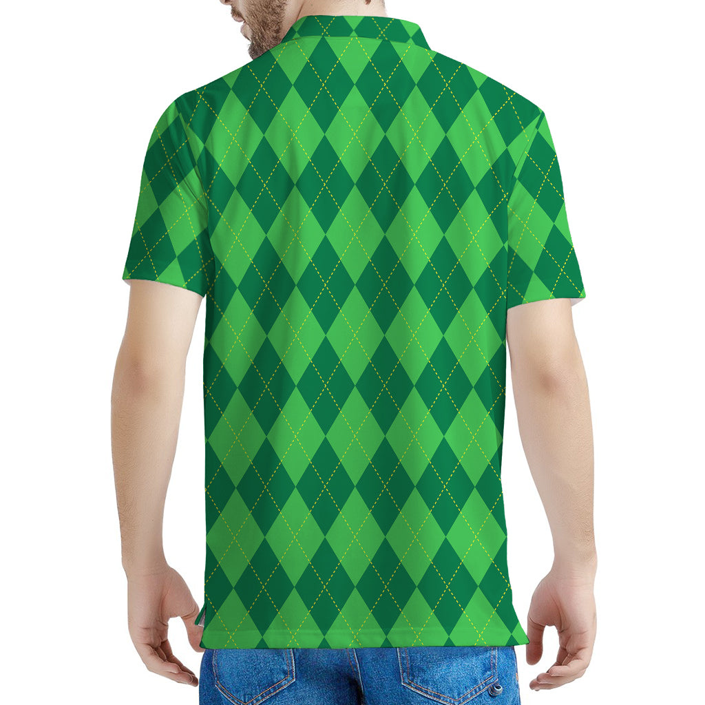 Green Argyle Pattern Print Men's Polo Shirt