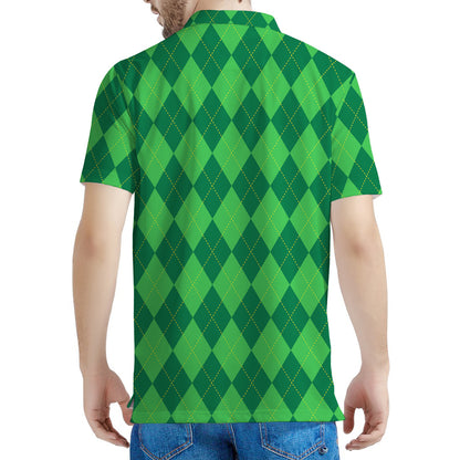 Green Argyle Pattern Print Men's Polo Shirt