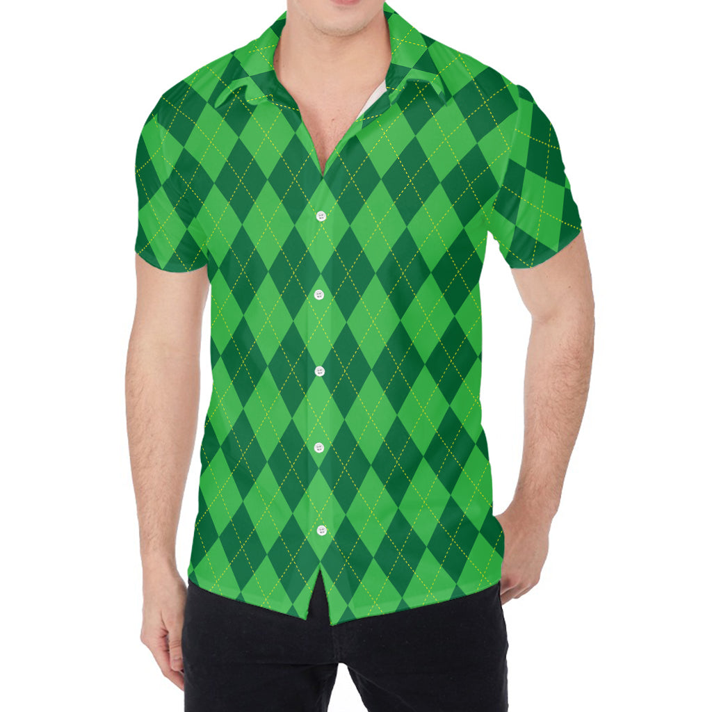 Green Argyle Pattern Print Men's Shirt