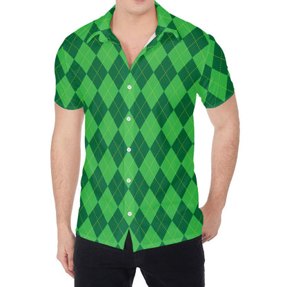 Green Argyle Pattern Print Men's Shirt