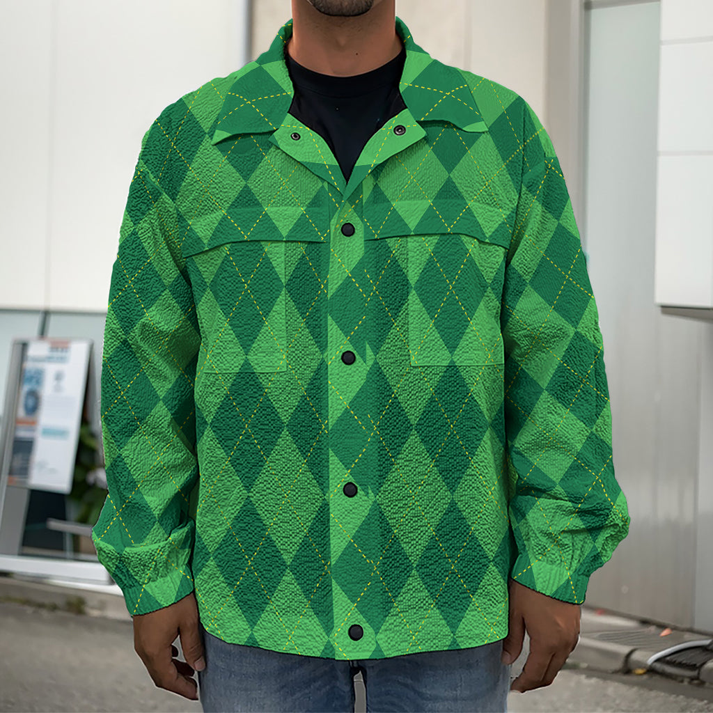 Green Argyle Pattern Print Men's Shirt Jacket