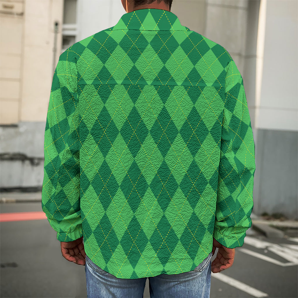 Green Argyle Pattern Print Men's Shirt Jacket
