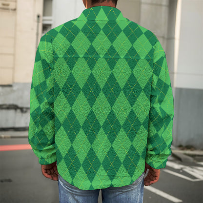 Green Argyle Pattern Print Men's Shirt Jacket