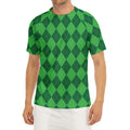 Green Argyle Pattern Print Men's Short Sleeve Rash Guard