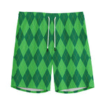 Green Argyle Pattern Print Men's Sports Shorts