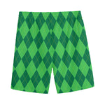 Green Argyle Pattern Print Men's Sports Shorts