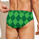 Green Argyle Pattern Print Men's Swim Briefs