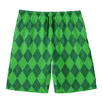 Green Argyle Pattern Print Men's Swim Trunks