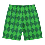 Green Argyle Pattern Print Men's Swim Trunks