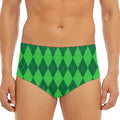 Green Argyle Pattern Print Men's Triangle Swim Briefs