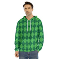 Green Argyle Pattern Print Men's Velvet Pullover Hoodie