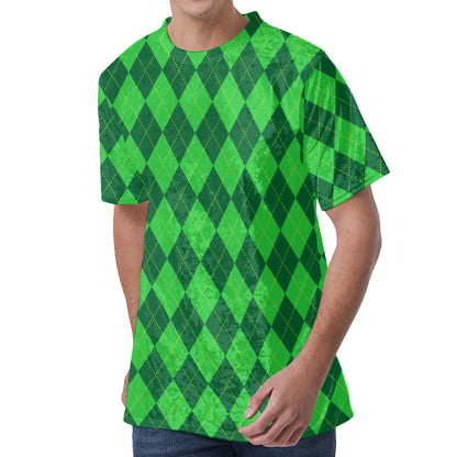 Green Argyle Pattern Print Men's Velvet T-Shirt