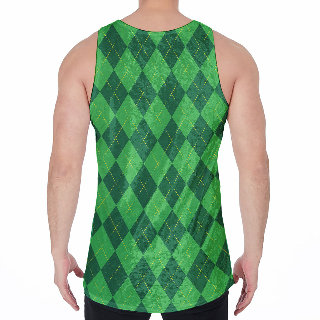 Green Argyle Pattern Print Men's Velvet Tank Top