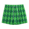 Green Argyle Pattern Print Mesh Shorts
