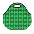 Green Argyle Pattern Print Neoprene Lunch Bag