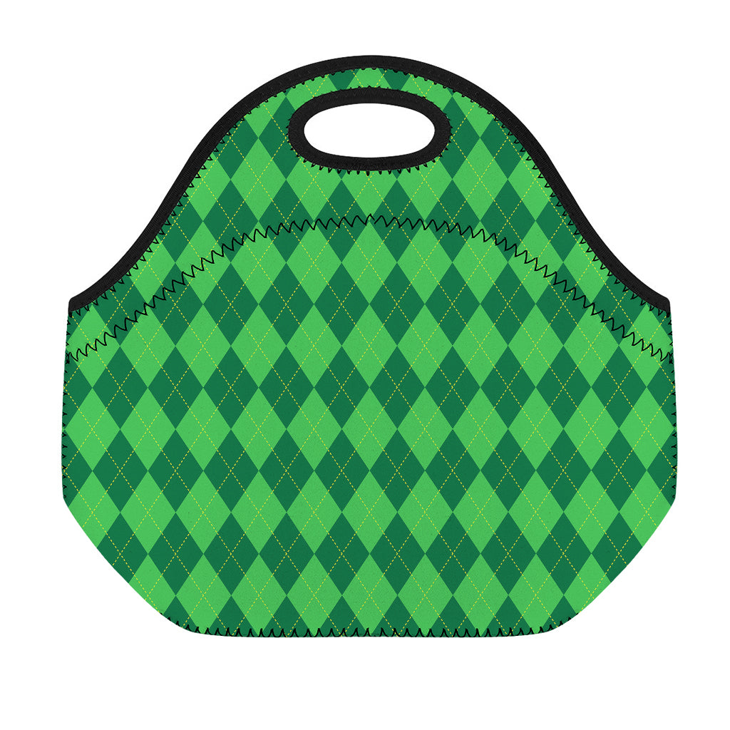 Green Argyle Pattern Print Neoprene Lunch Bag