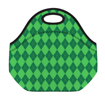 Green Argyle Pattern Print Neoprene Lunch Bag