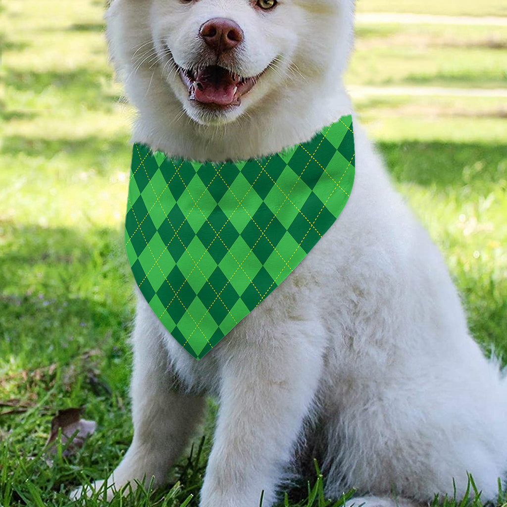 Green Argyle Pattern Print Over The Collar Dog Bandana