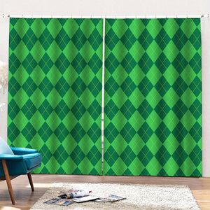 Green Argyle Pattern Print Pencil Pleat Curtains