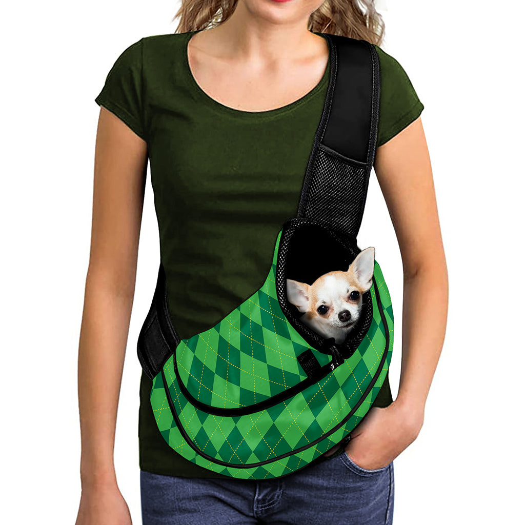 Green Argyle Pattern Print Pet Sling Carrier