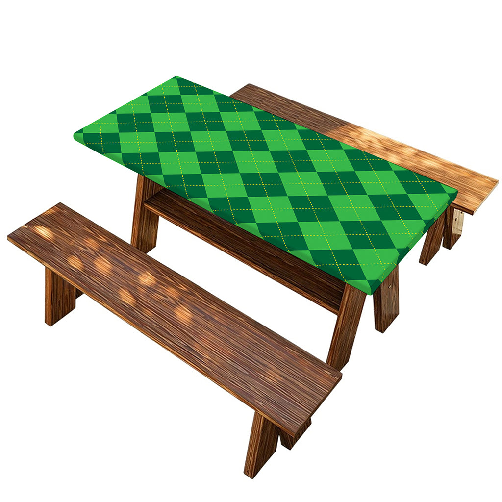 Green Argyle Pattern Print Picnic Table Cover