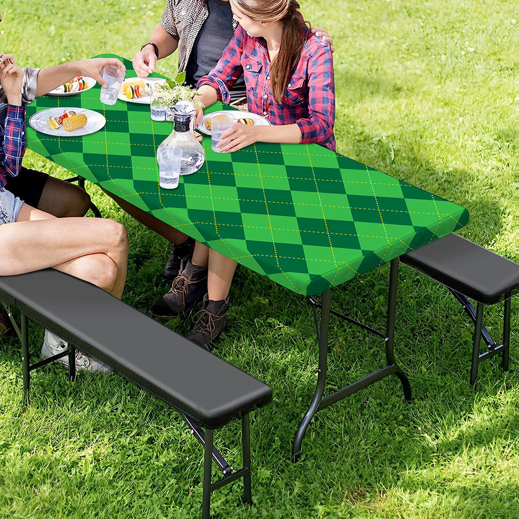 Green Argyle Pattern Print Picnic Table Cover