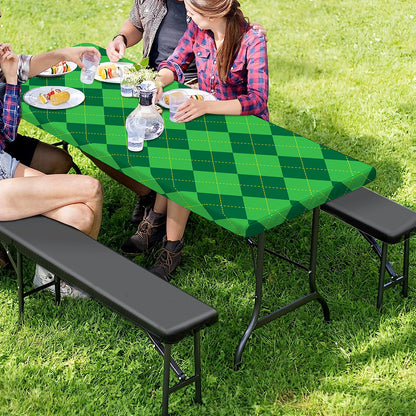 Green Argyle Pattern Print Picnic Table Cover
