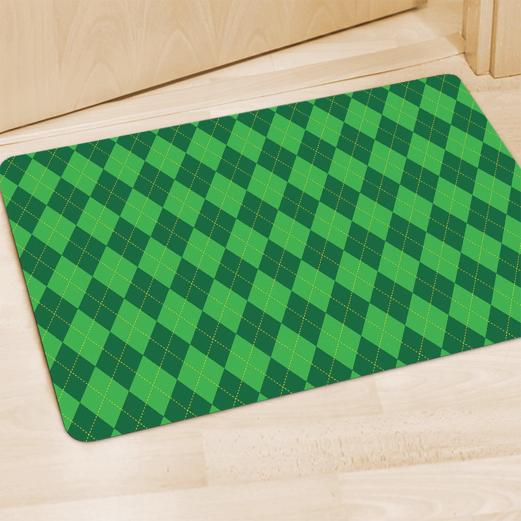 Green Argyle Pattern Print Polyester Doormat