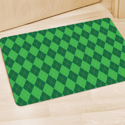 Green Argyle Pattern Print Polyester Doormat