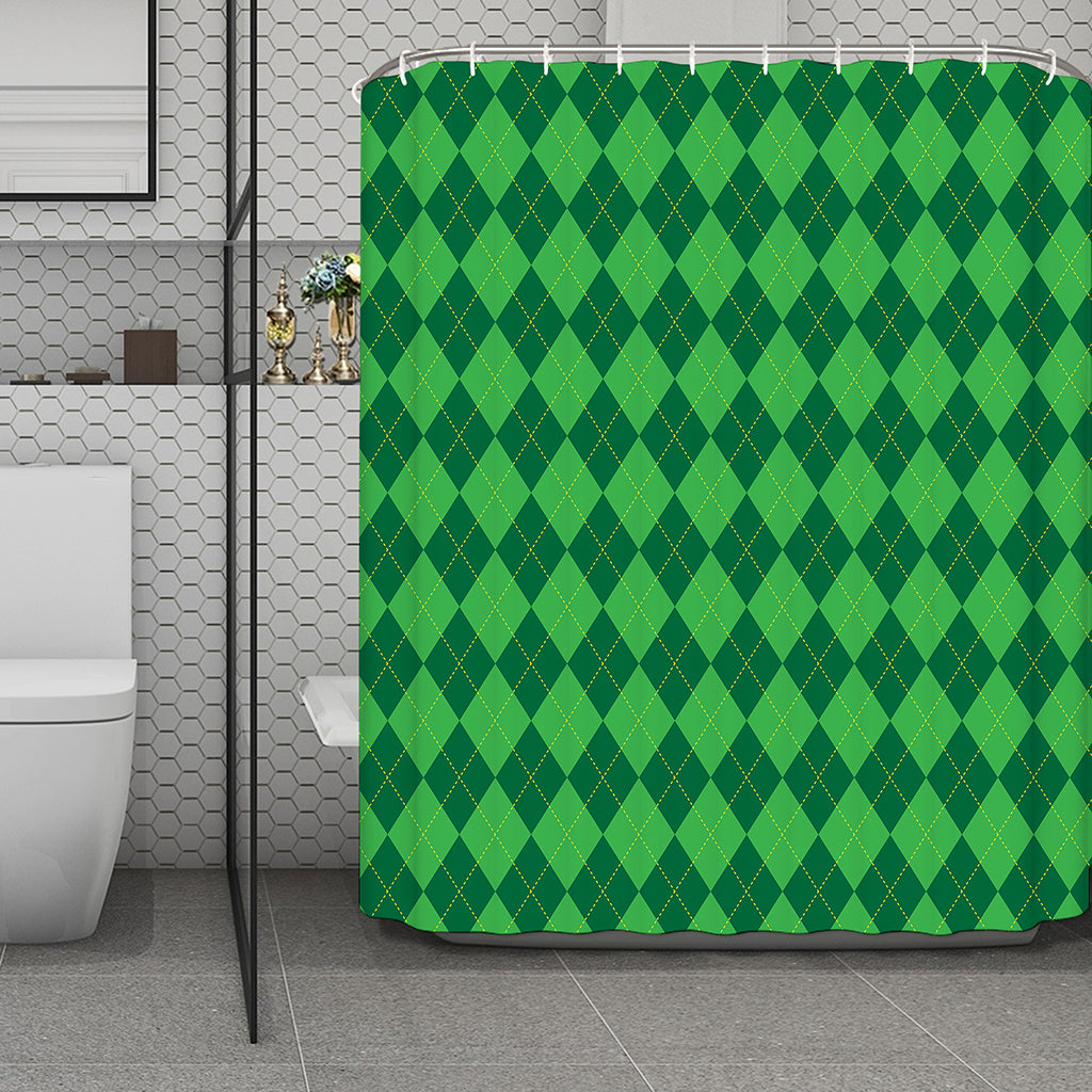 Green Argyle Pattern Print Polyester Shower Curtain