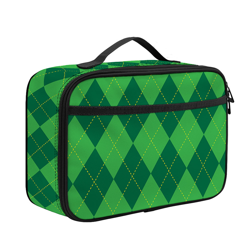 Green Argyle Pattern Print Portable Lunch Bag