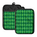 Green Argyle Pattern Print Pot Holders With Pocket