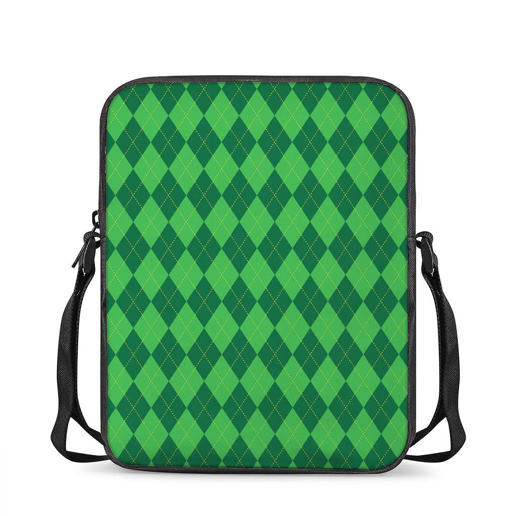 Green Argyle Pattern Print Rectangular Crossbody Bag