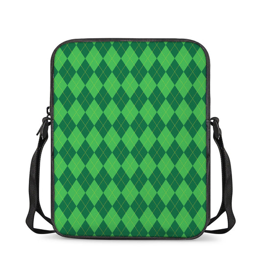 Green Argyle Pattern Print Rectangular Crossbody Bag