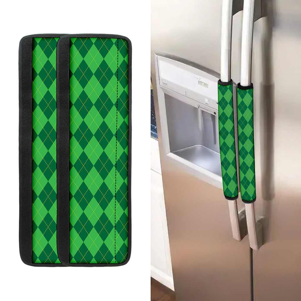 Green Argyle Pattern Print Refrigerator Handle Covers