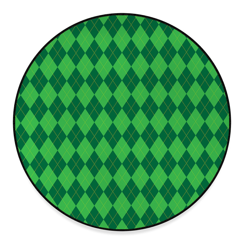 Green Argyle Pattern Print Round Floor Mat