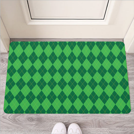 Green Argyle Pattern Print Rubber Doormat