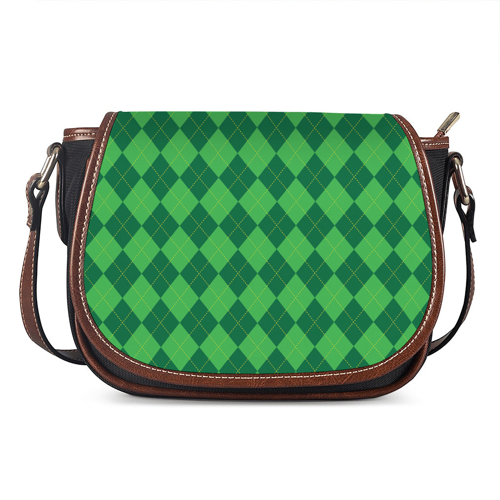 Green Argyle Pattern Print Saddle Bag