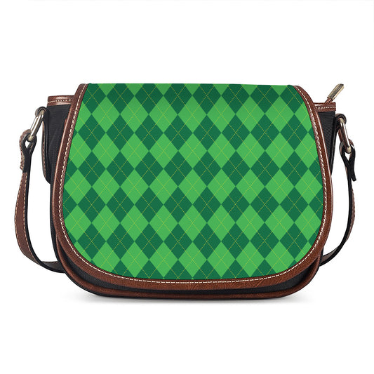 Green Argyle Pattern Print Saddle Bag